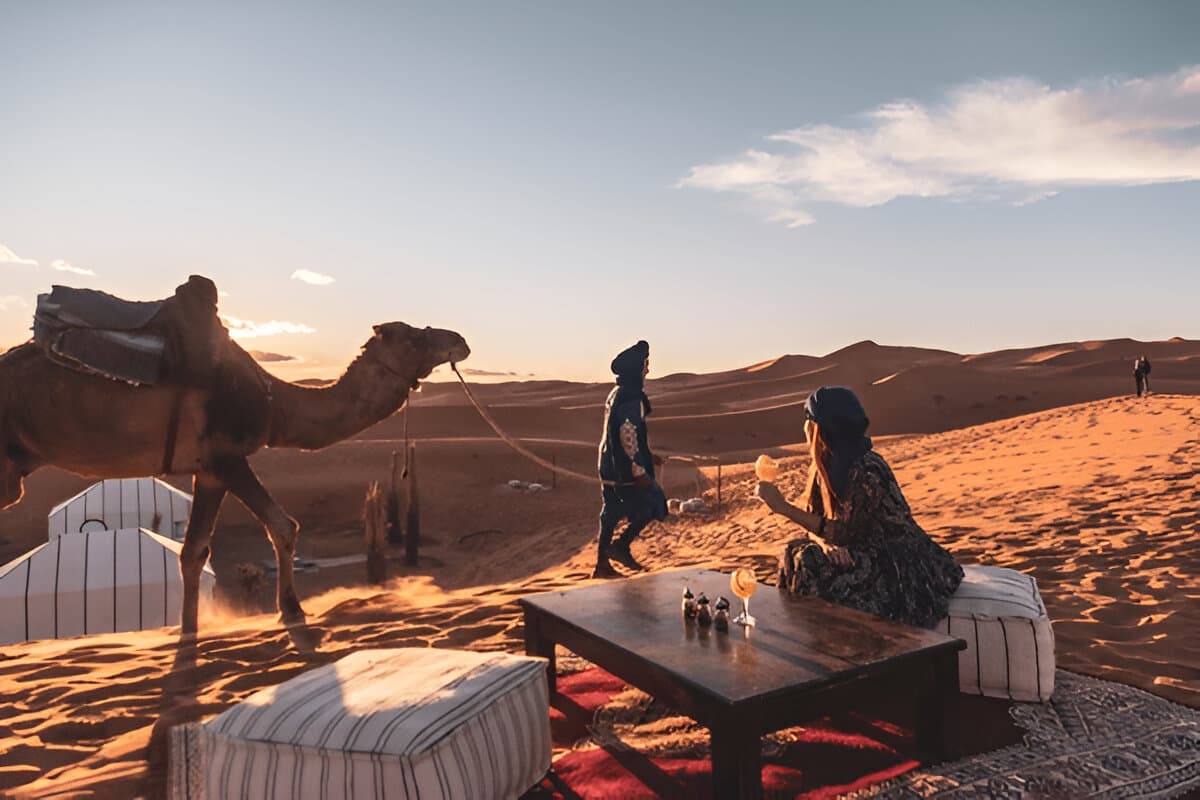Breakfast setting at a Morocco desert camp