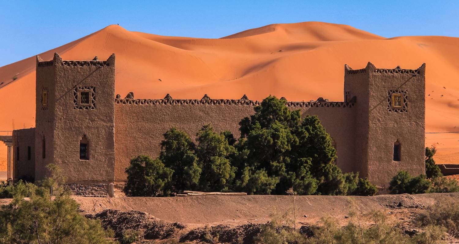 Golden sand dunes of the Moroccan Sahara